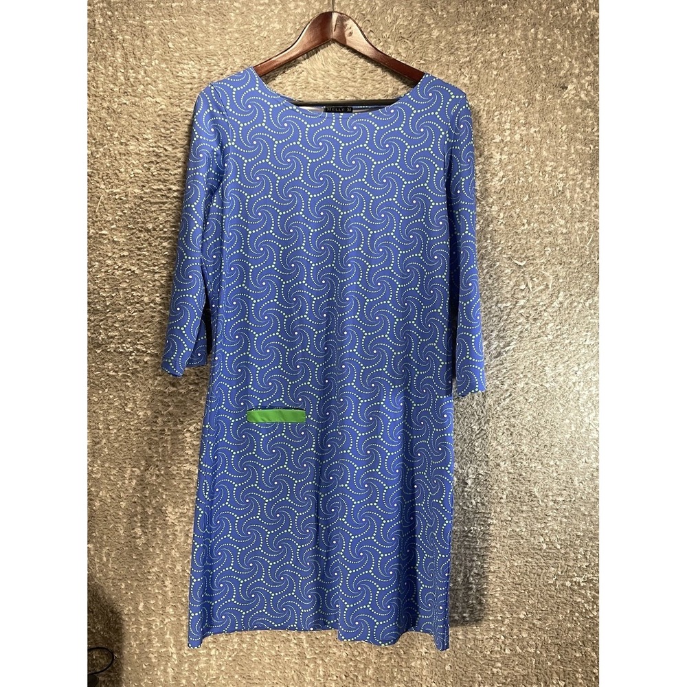 Melly M Blue Shift Dress L Nylon Performance Sun Protection Preppy USA Made